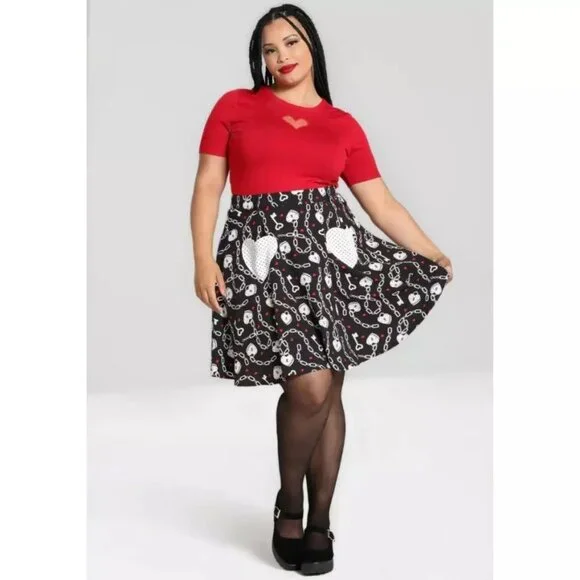 Hell Bunny Black & White Heart Lock Mini Skirt - Picture 2 of 3